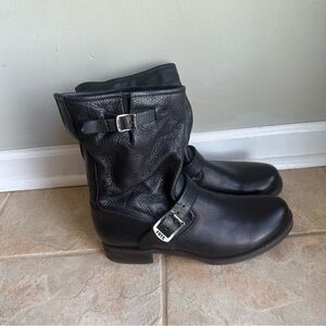 Frye Veronica Boot Black Leather Moto Biker Pull On Slouch WORN ONCE